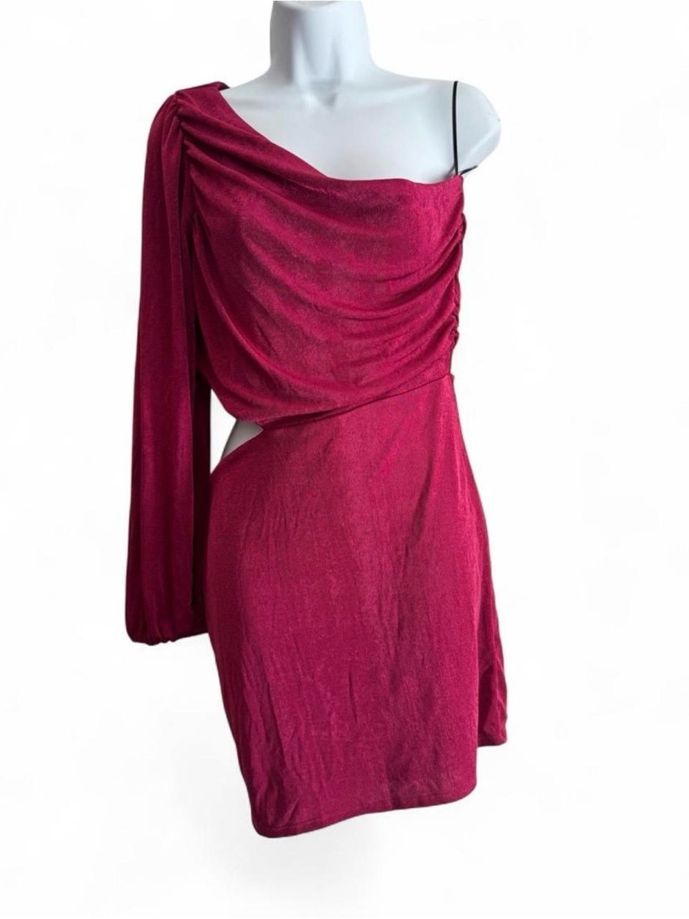 Altar'd State One-Shoulder Magenta Draped Mini Dress